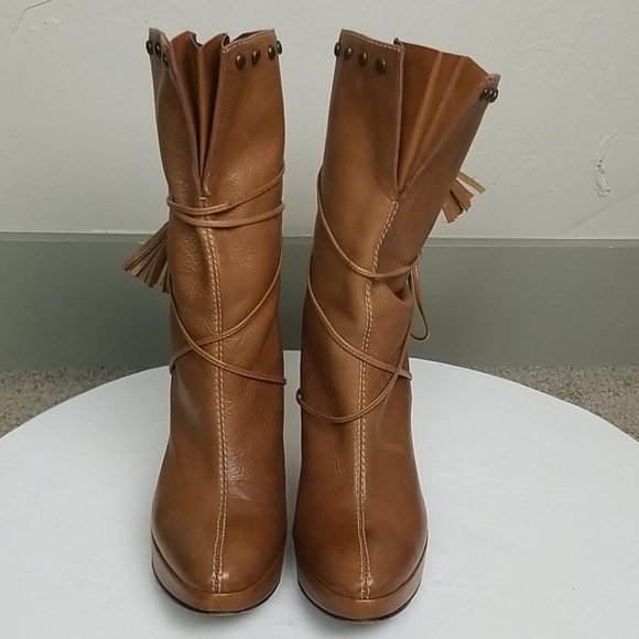 Bridget Shuster Tan Leather Lace Booties 6.5 - Picture 2 of 7